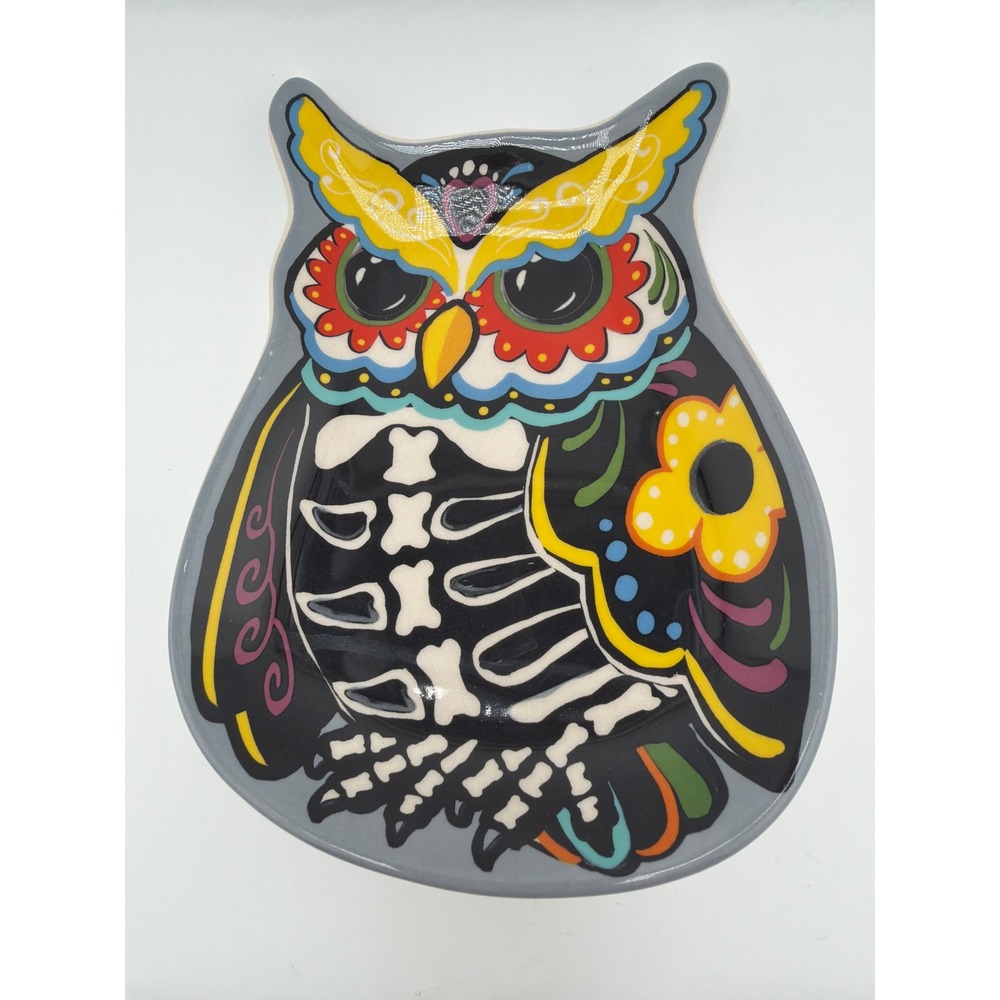 Cracker Barrel Day of the Dead Owl Stoneware Trinket Dish - Picture 3 of 5